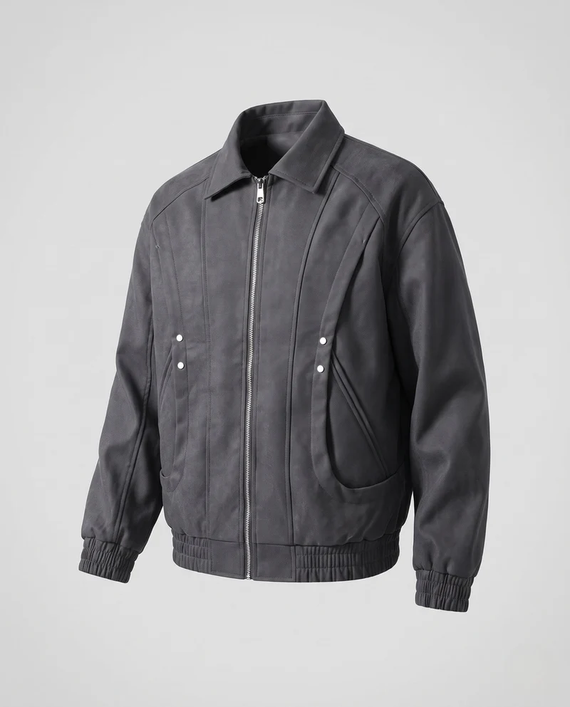Herren Oversize Velours-Optik Bomberjacke mit markanten Teilungsnähten Nord Taschen