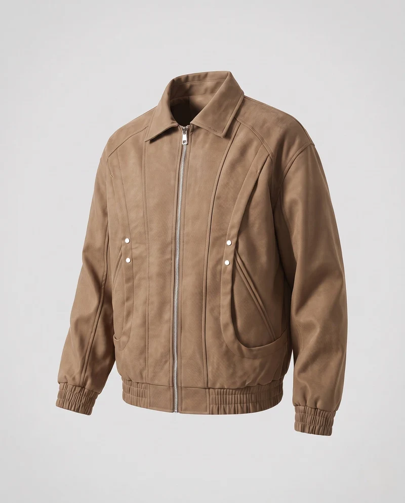 Herren Oversize Velours-Optik Bomberjacke mit markanten Teilungsnähten Nord Taschen