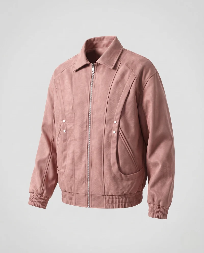 Herren Oversize Velours-Optik Bomberjacke mit markanten Teilungsnähten Nord Taschen