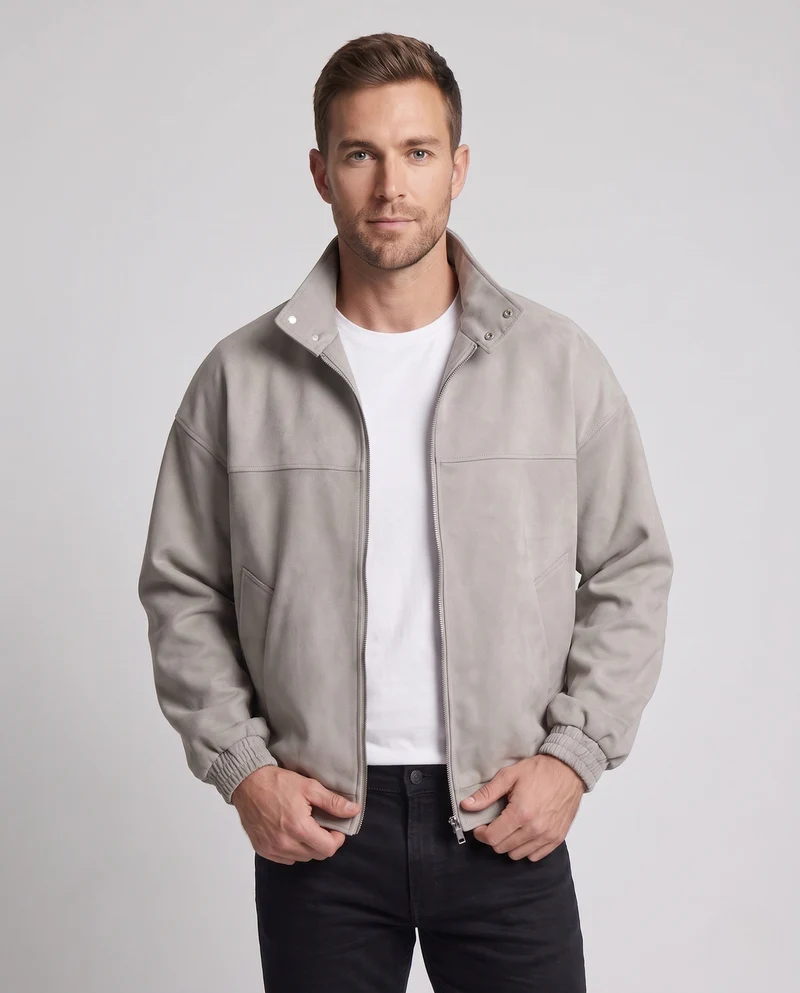 Herren Oversize-Veloursjacke mit Stehkragen, Zwei-Wege-Reißverschluss & elastischem Saum Nord Taschen