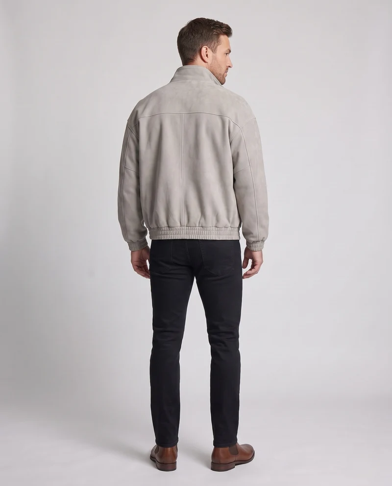Herren Oversize-Veloursjacke mit Stehkragen, Zwei-Wege-Reißverschluss & elastischem Saum Nord Taschen