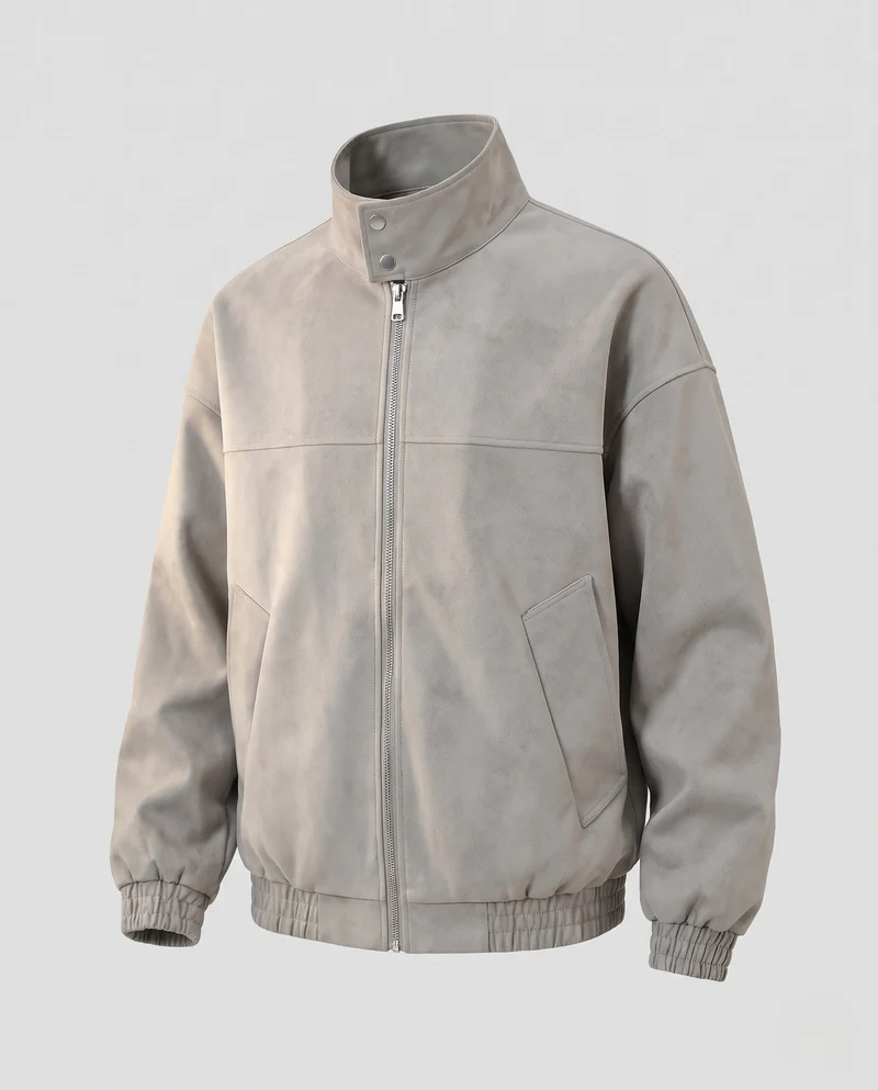Herren Oversize-Veloursjacke mit Stehkragen, Zwei-Wege-Reißverschluss & elastischem Saum Nord Taschen