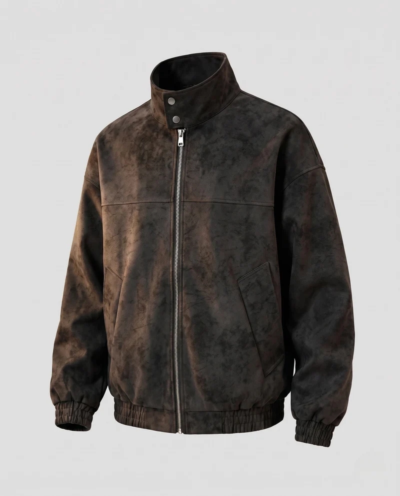 Herren Oversize-Veloursjacke mit Stehkragen, Zwei-Wege-Reißverschluss & elastischem Saum Nord Taschen