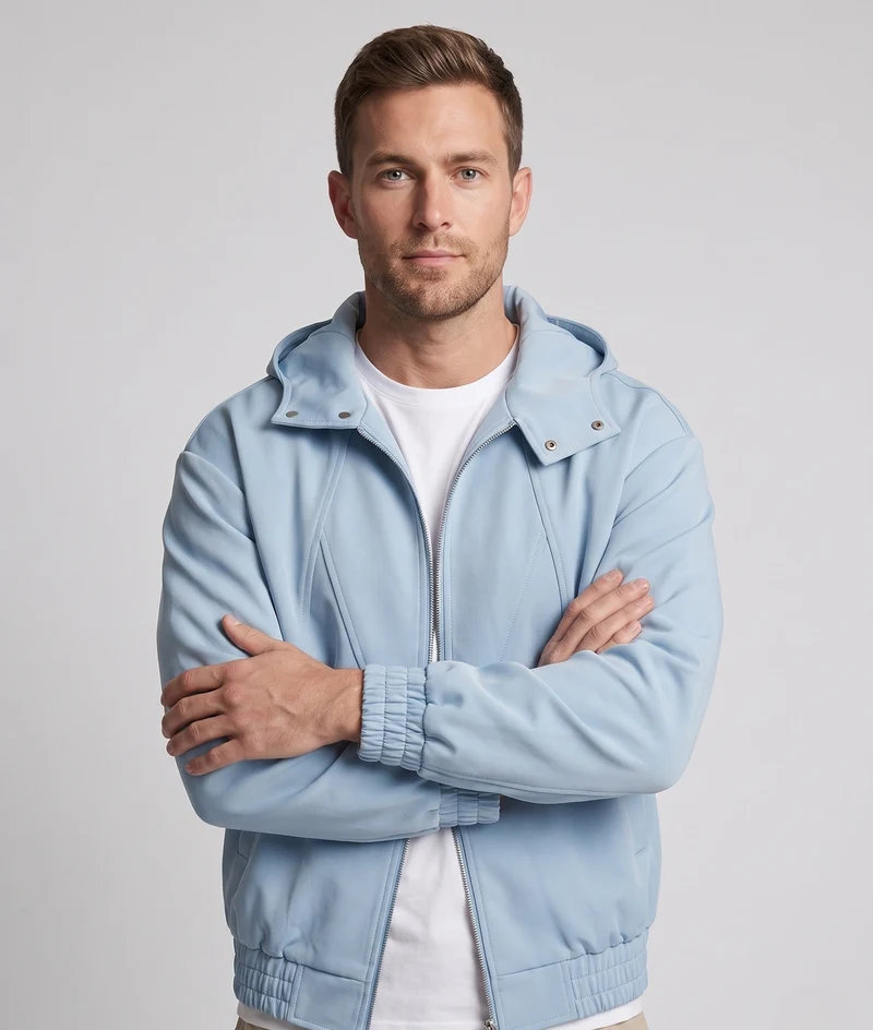 Herren Oversize Velours‑Optik Kapuzenjacke mit Zwei‑Wege‑Metallreißverschluss & elastischem Saum Nord Taschen