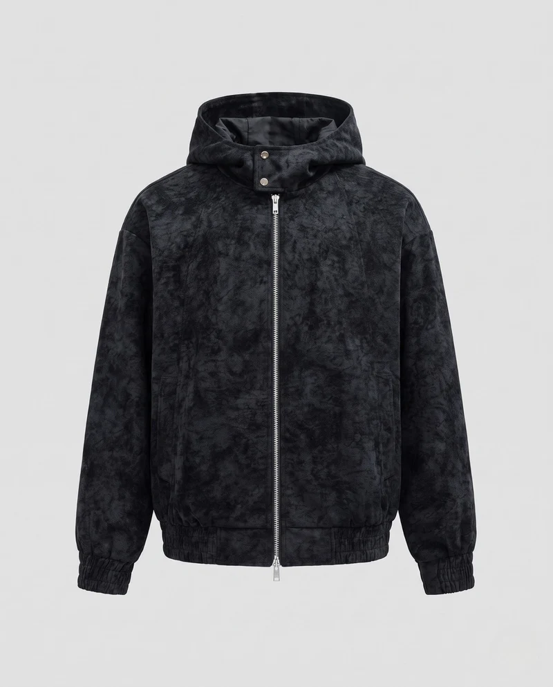 Herren Oversize Velours‑Optik Kapuzenjacke mit Zwei‑Wege‑Metallreißverschluss & elastischem Saum Nord Taschen