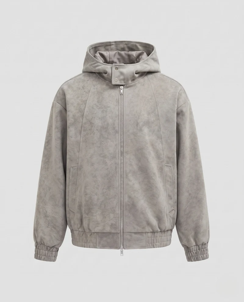 Herren Oversize Velours‑Optik Kapuzenjacke mit Zwei‑Wege‑Metallreißverschluss & elastischem Saum Nord Taschen