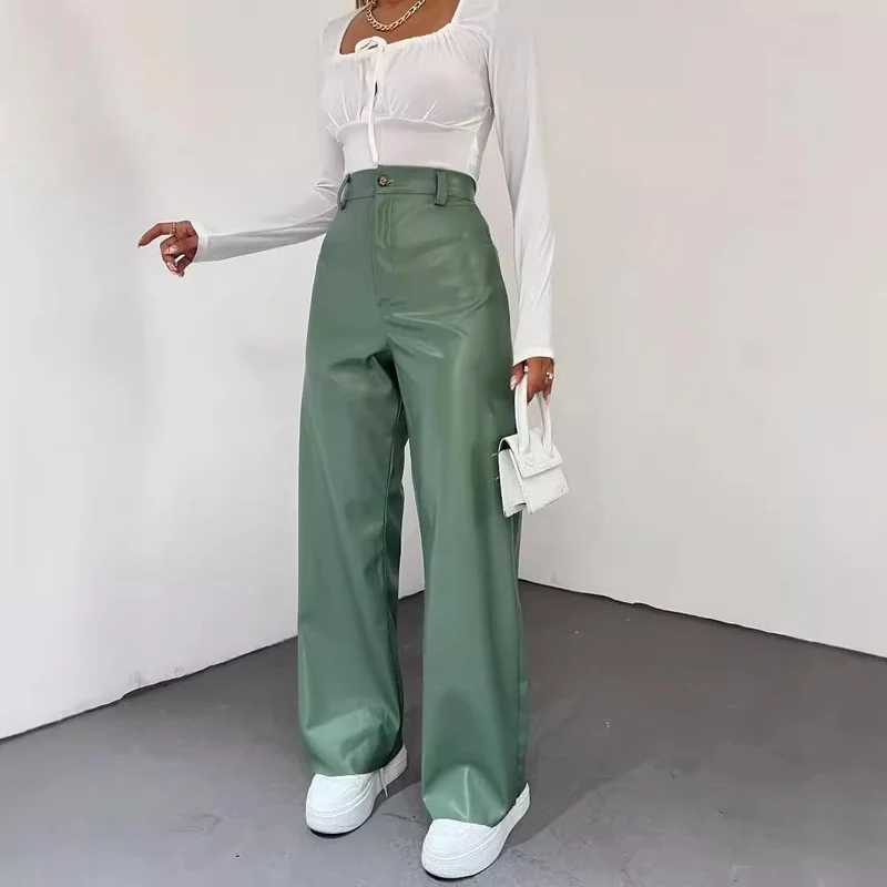 Damen Weite High-Waist-Hose aus Satinoptik mit weitem Bein Nord Taschen