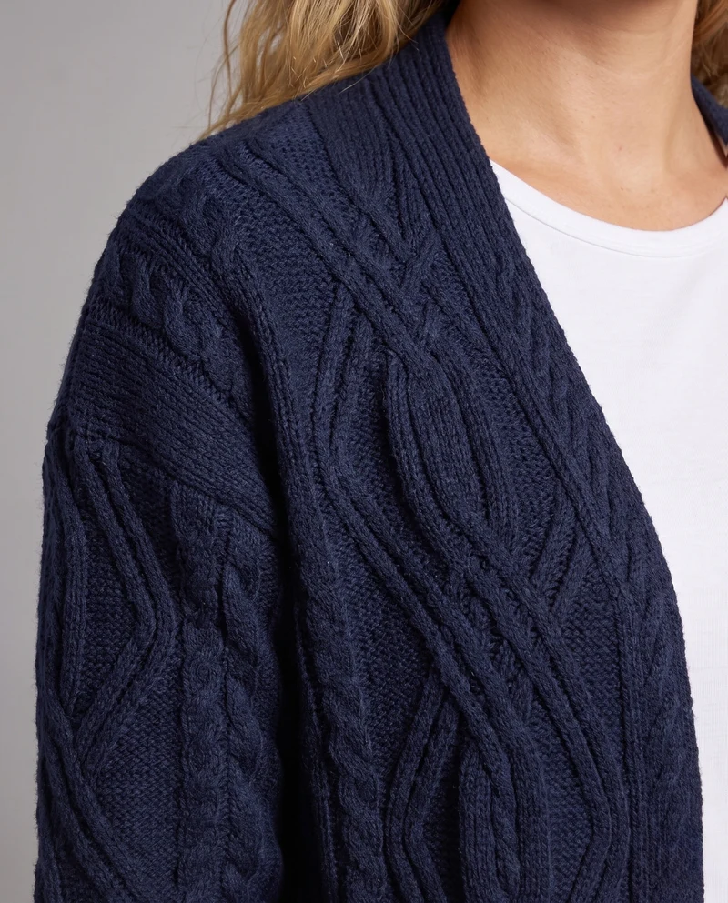 Damen Extra-langer offener Zopfmuster-Strickmantel im Kaschmir‑Look Nord Taschen