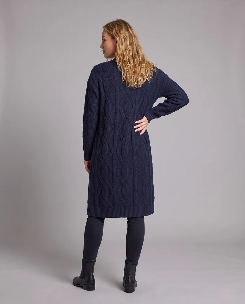 Damen Extra-langer offener Zopfmuster-Strickmantel im Kaschmir‑Look Nord Taschen
