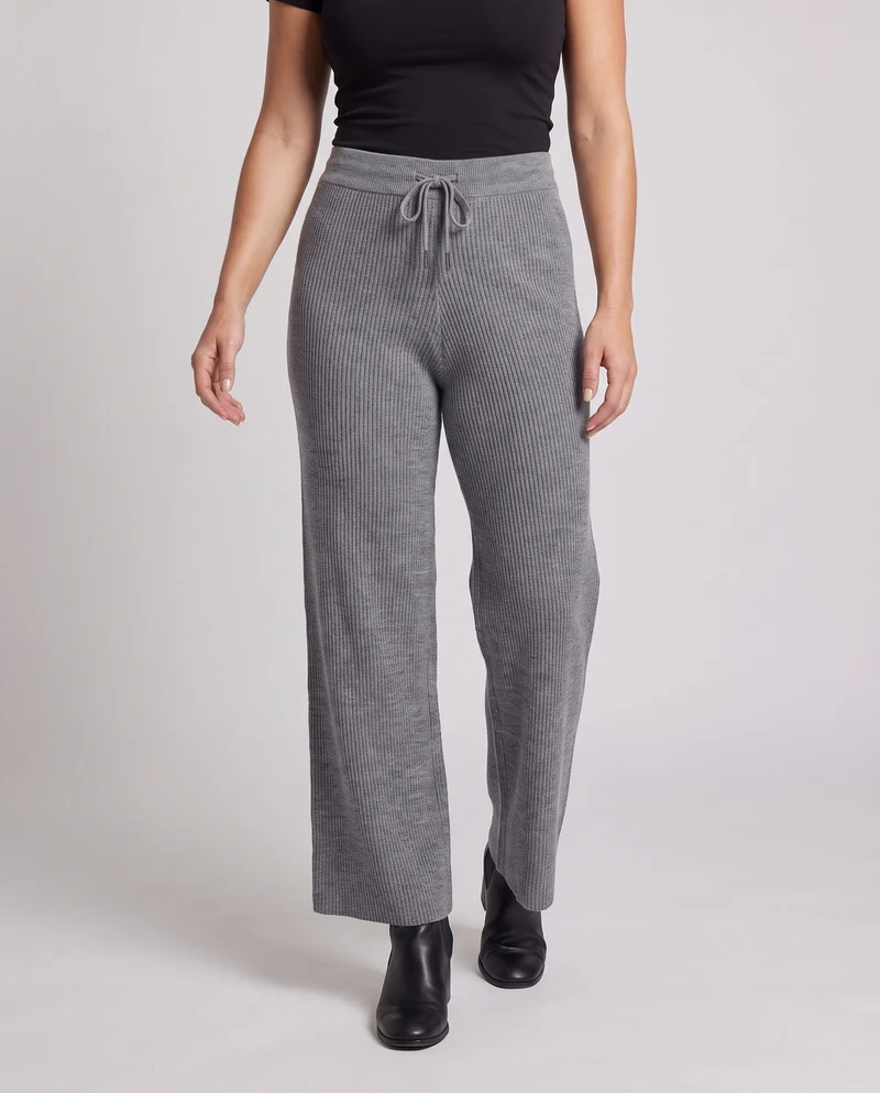 Damen Feine gerippte Lounge-Hose mit weitem Bein und Kordelzug Nord Taschen