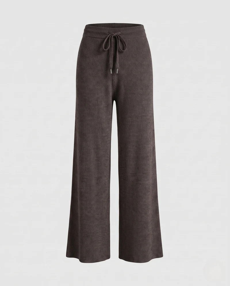 Damen Feine gerippte Lounge-Hose mit weitem Bein und Kordelzug Nord Taschen
