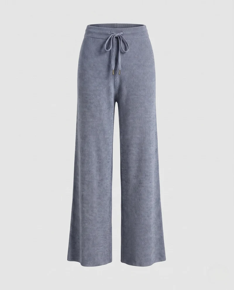 Damen Feine gerippte Lounge-Hose mit weitem Bein und Kordelzug Nord Taschen