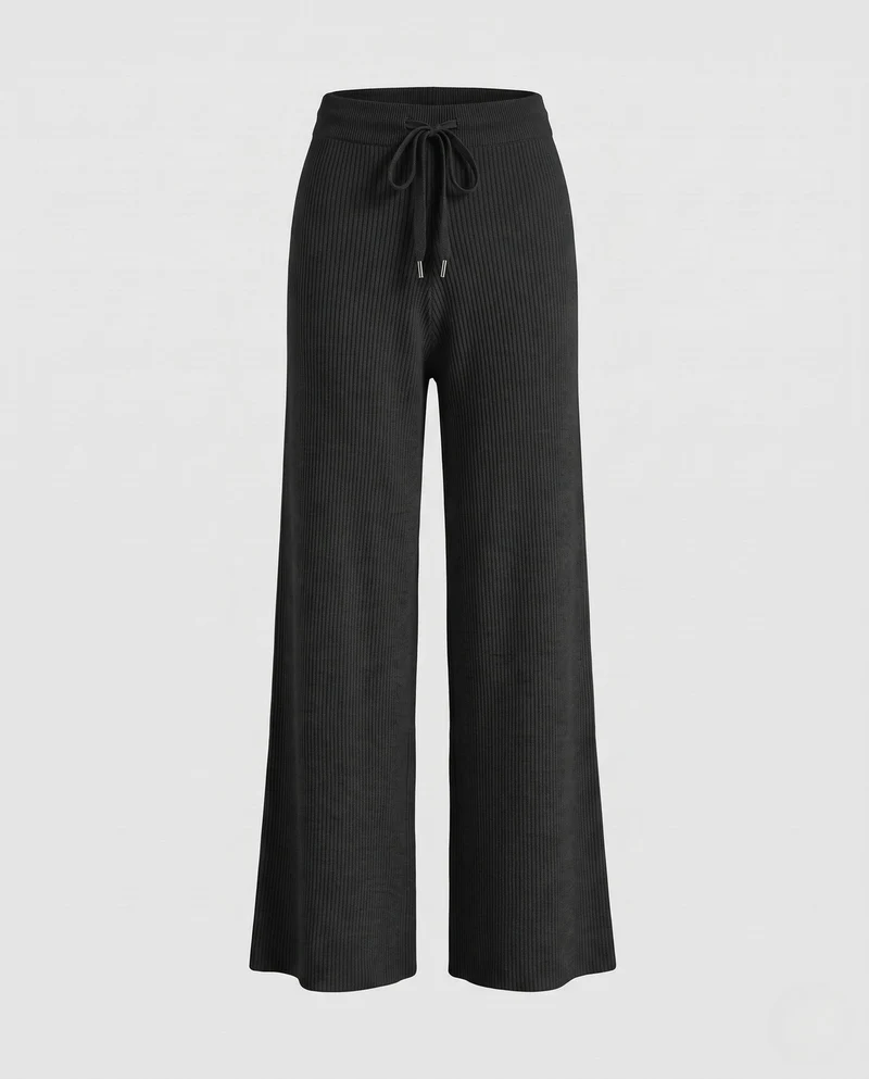 Damen Feine gerippte Lounge-Hose mit weitem Bein und Kordelzug Nord Taschen