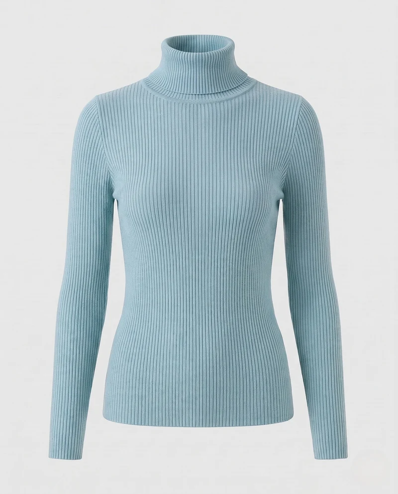 Damen Enganliegender Rippstrick-Rollkragenpullover in Feiner Stretch-Qualität Nord Taschen