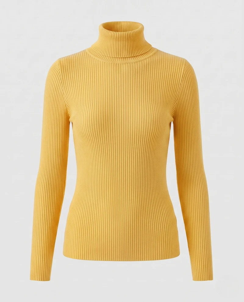 Damen Enganliegender Rippstrick-Rollkragenpullover in Feiner Stretch-Qualität Nord Taschen