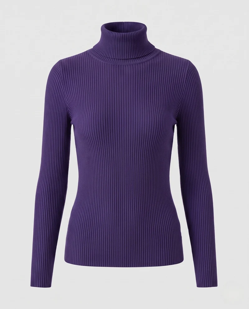 Damen Enganliegender Rippstrick-Rollkragenpullover in Feiner Stretch-Qualität Nord Taschen