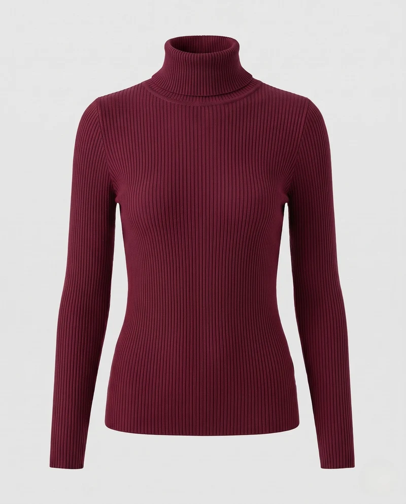 Damen Enganliegender Rippstrick-Rollkragenpullover in Feiner Stretch-Qualität Nord Taschen