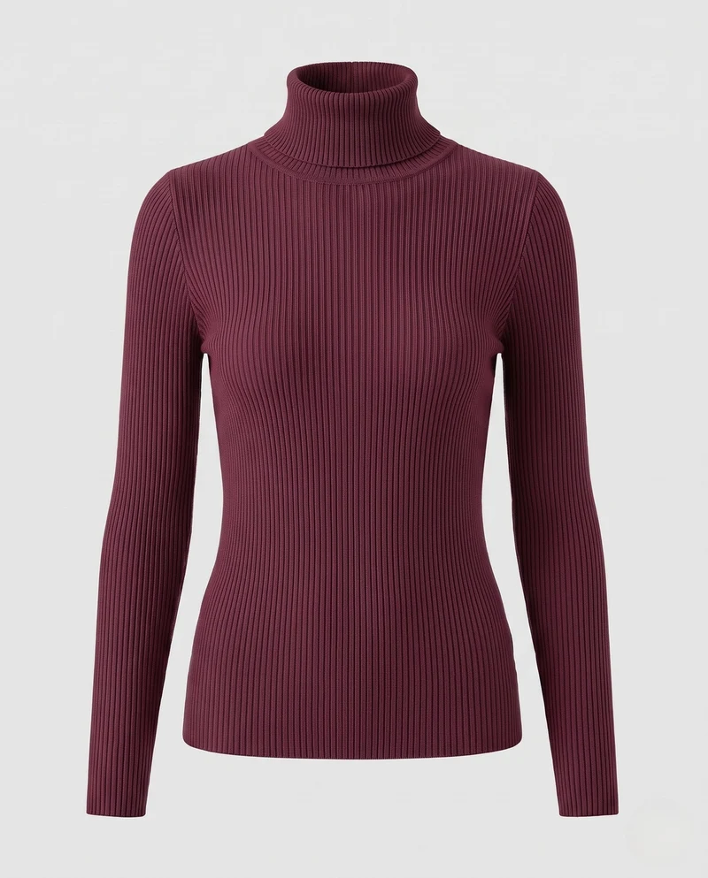 Damen Enganliegender Rippstrick-Rollkragenpullover in Feiner Stretch-Qualität Nord Taschen