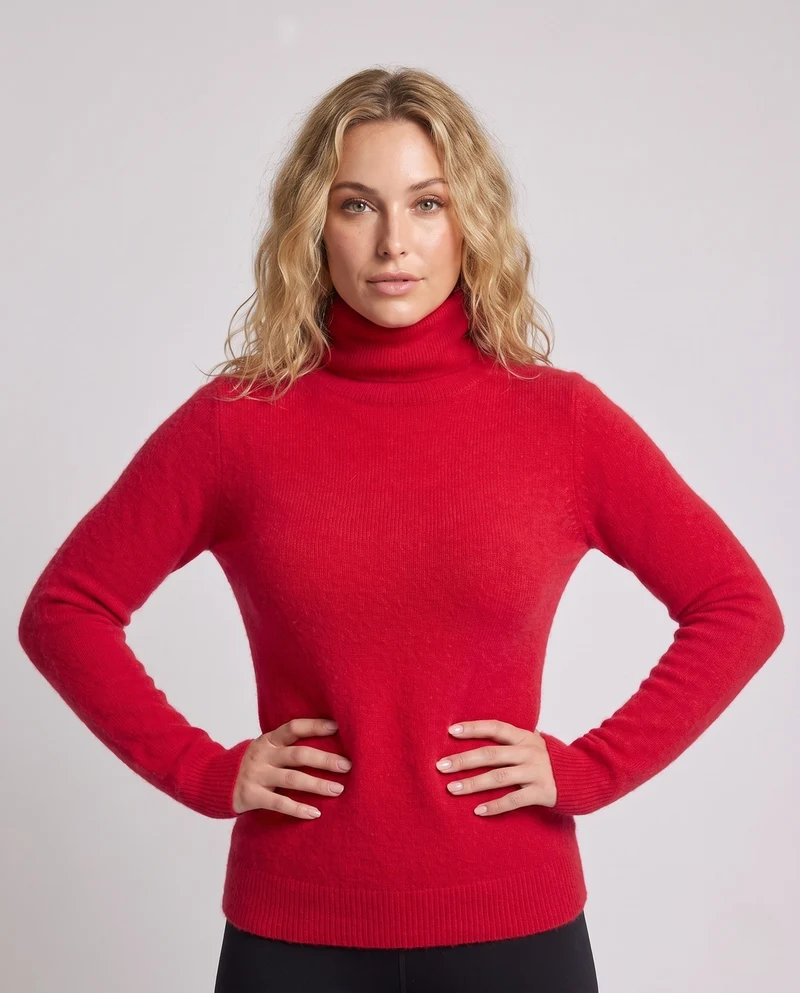 Damen Enganliegender Rollkragenpullover aus Angora-Mix mit flauschiger Oberfläche Nord Taschen
