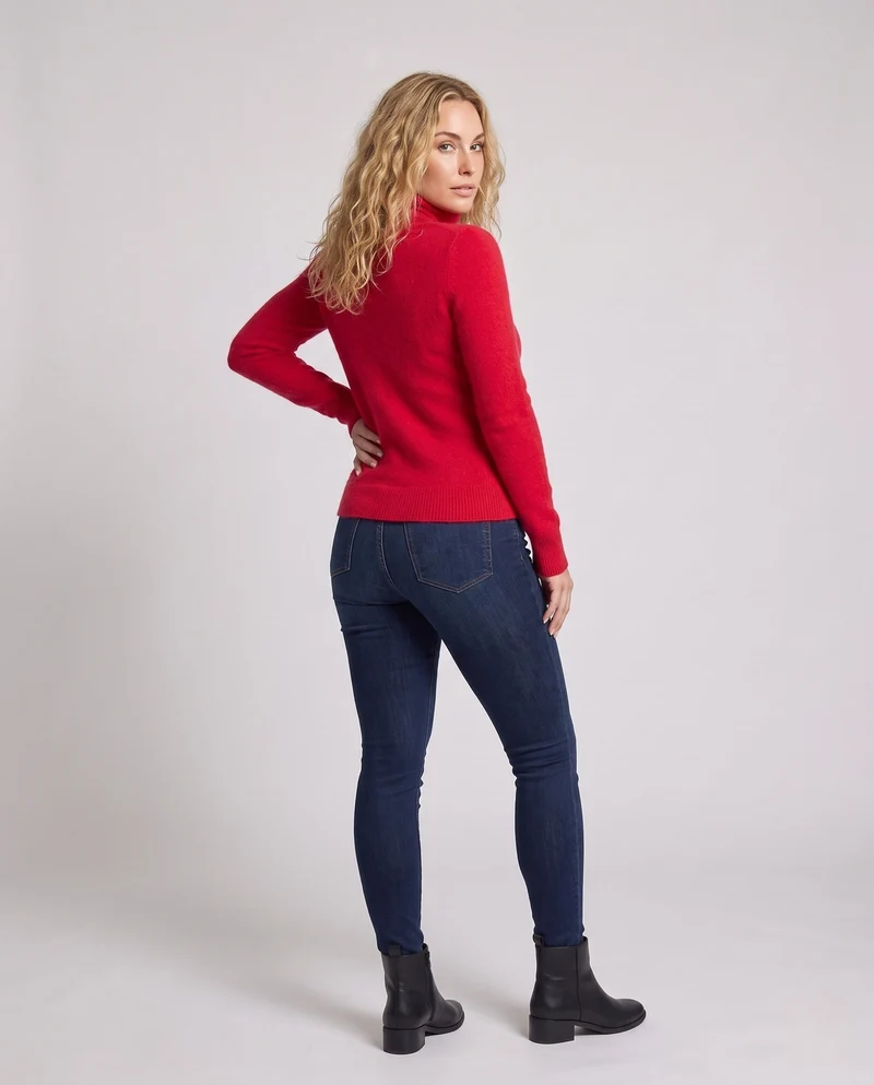 Damen Enganliegender Rollkragenpullover aus Angora-Mix mit flauschiger Oberfläche Nord Taschen