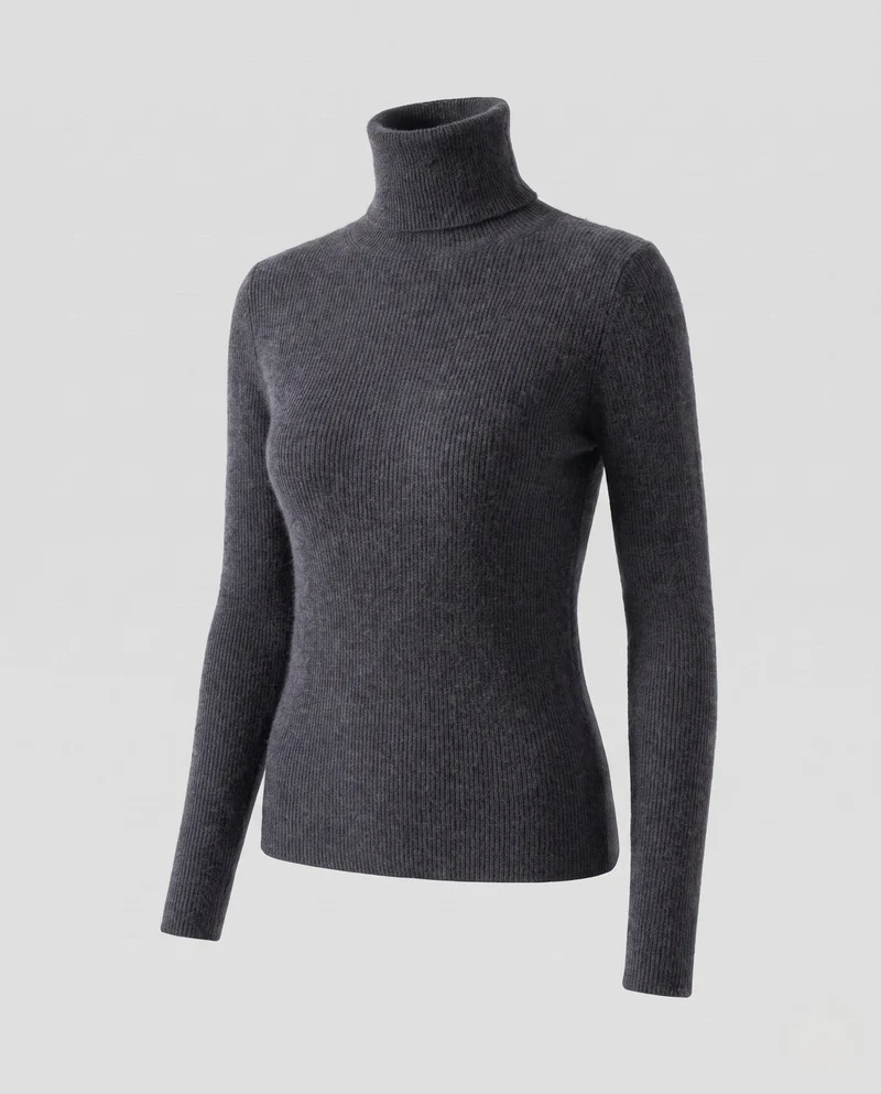 Damen Enganliegender Rollkragenpullover aus Angora-Mix mit flauschiger Oberfläche Nord Taschen