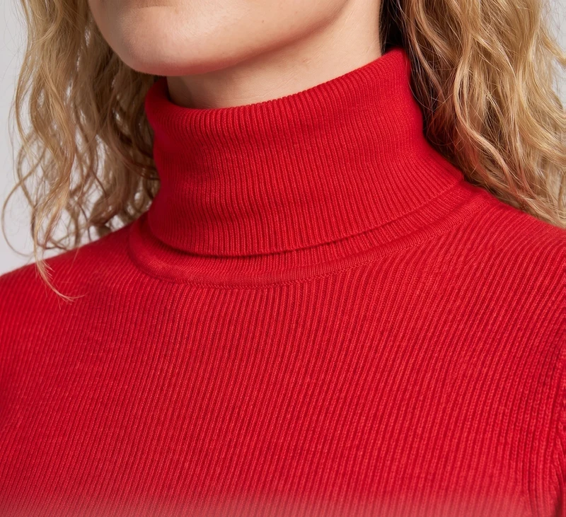 Damen Enganliegender Feinstrick-Rollkragenpullover mit feiner Rippenstruktur Nord Taschen