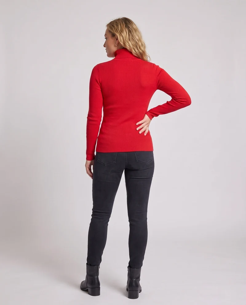 Damen Enganliegender Feinstrick-Rollkragenpullover mit feiner Rippenstruktur Nord Taschen