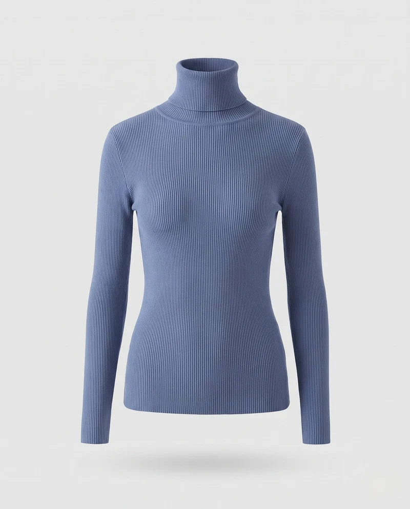 Damen Enganliegender Feinstrick-Rollkragenpullover mit feiner Rippenstruktur Nord Taschen