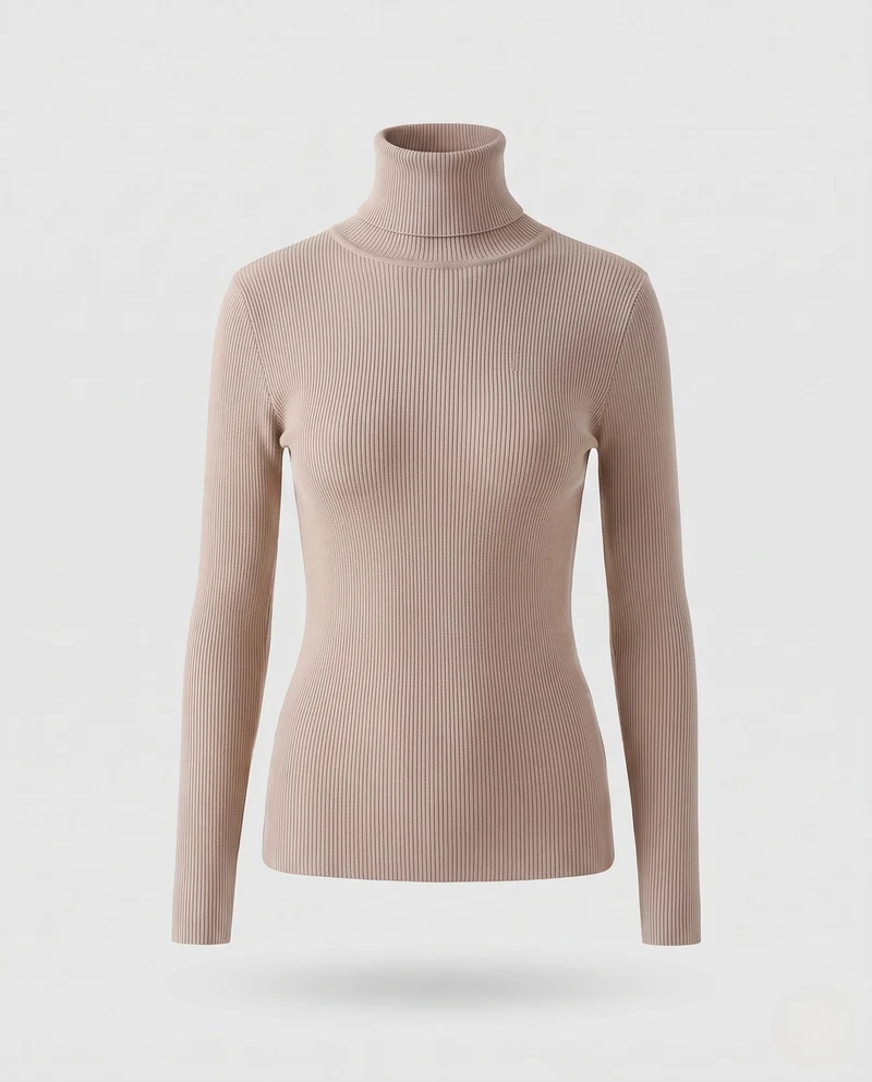 Damen Enganliegender Feinstrick-Rollkragenpullover mit feiner Rippenstruktur Nord Taschen
