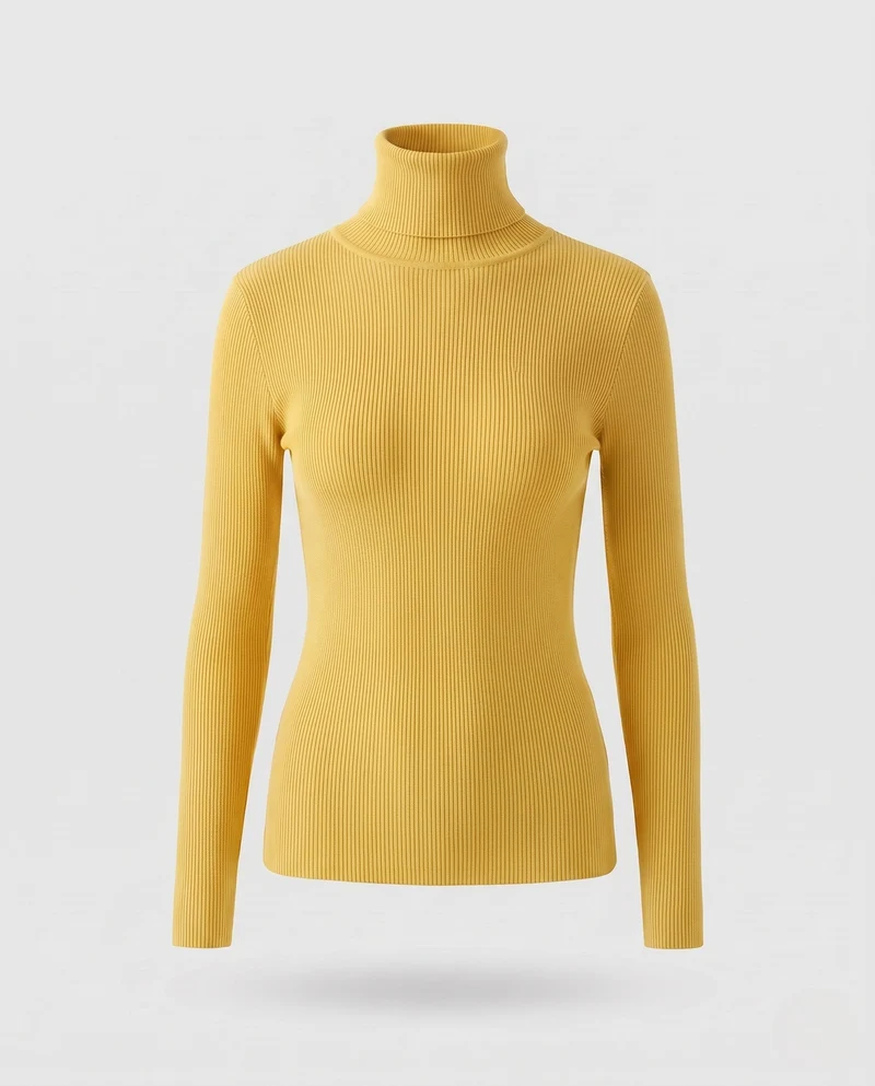 Damen Enganliegender Feinstrick-Rollkragenpullover mit feiner Rippenstruktur Nord Taschen