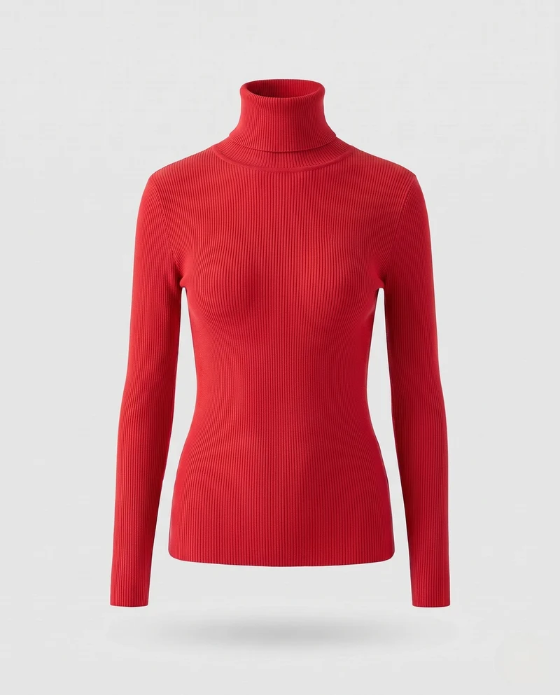 Damen Enganliegender Feinstrick-Rollkragenpullover mit feiner Rippenstruktur Nord Taschen
