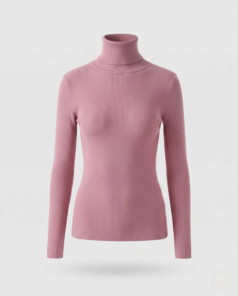 Damen Enganliegender Feinstrick-Rollkragenpullover mit feiner Rippenstruktur Nord Taschen