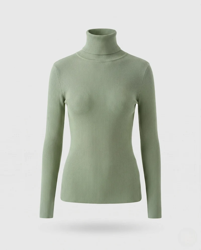 Damen Enganliegender Feinstrick-Rollkragenpullover mit feiner Rippenstruktur Nord Taschen