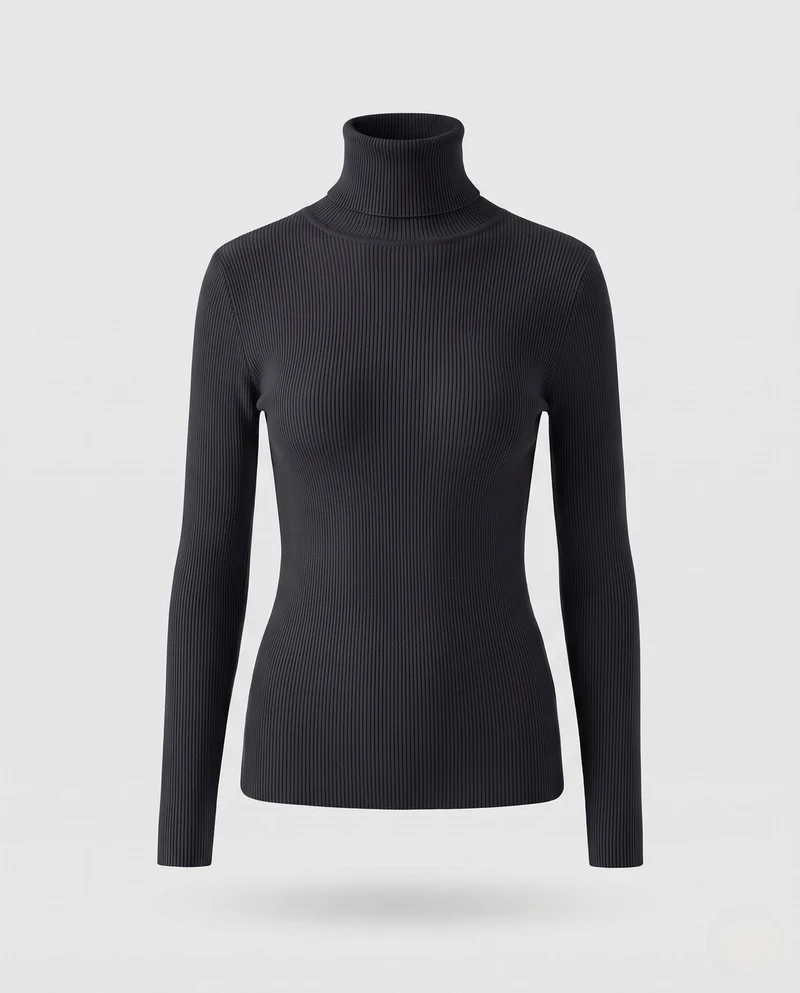 Damen Enganliegender Feinstrick-Rollkragenpullover mit feiner Rippenstruktur Nord Taschen