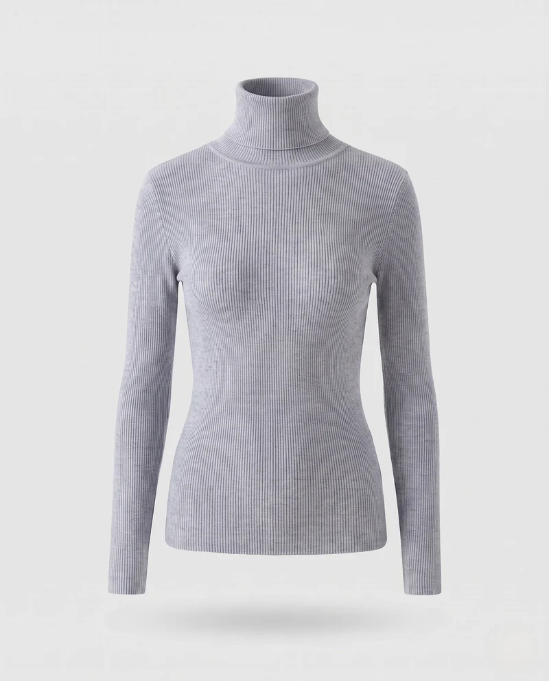 Damen Enganliegender Feinstrick-Rollkragenpullover mit feiner Rippenstruktur Nord Taschen