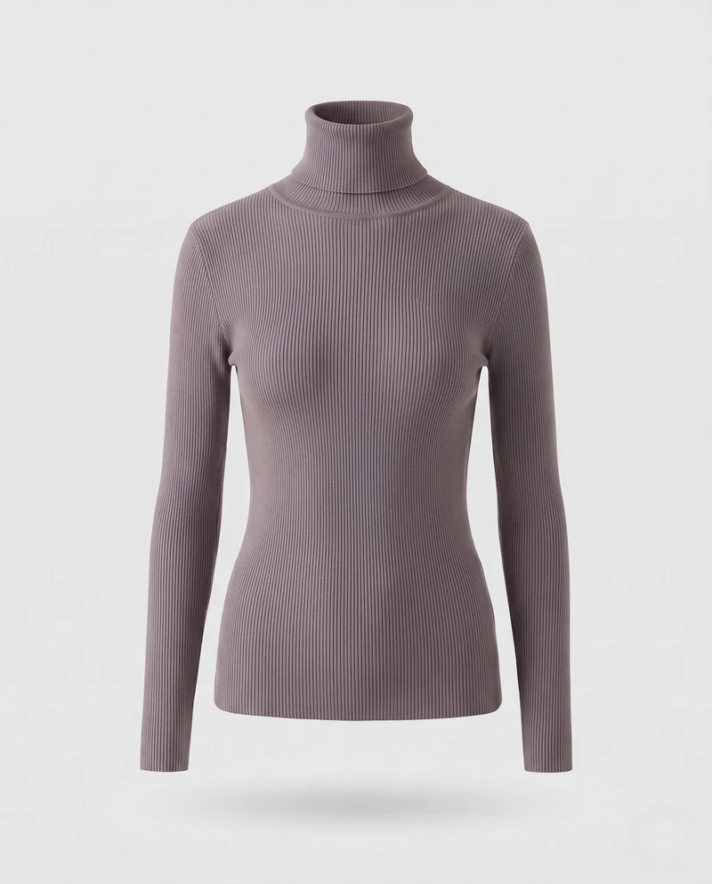 Damen Enganliegender Feinstrick-Rollkragenpullover mit feiner Rippenstruktur Nord Taschen