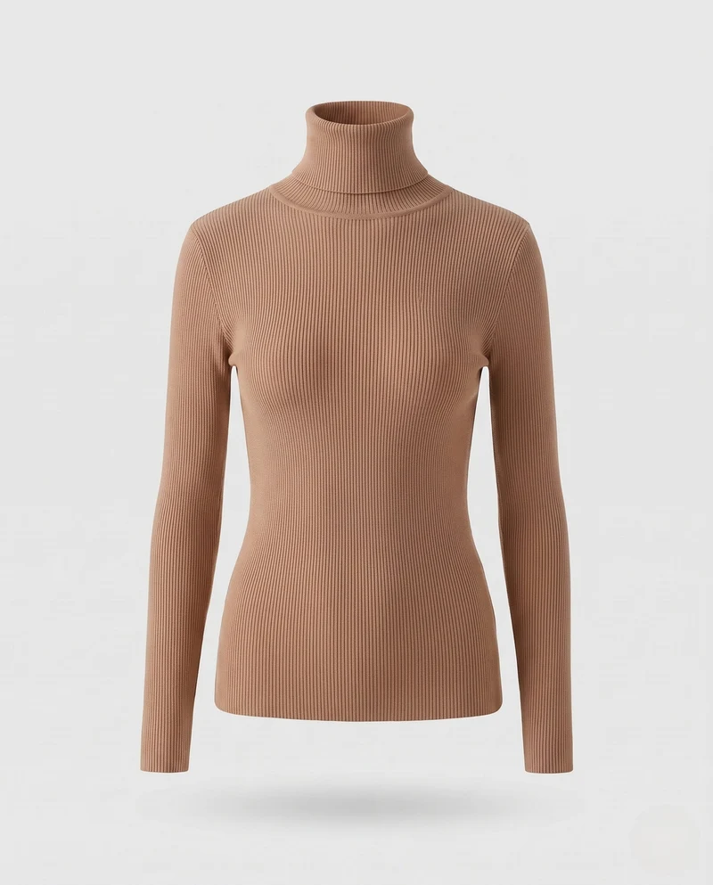 Damen Enganliegender Feinstrick-Rollkragenpullover mit feiner Rippenstruktur Nord Taschen