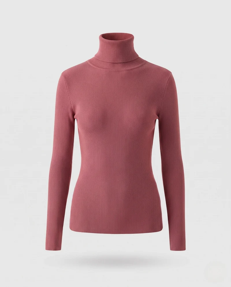 Damen Enganliegender Feinstrick-Rollkragenpullover mit feiner Rippenstruktur Nord Taschen