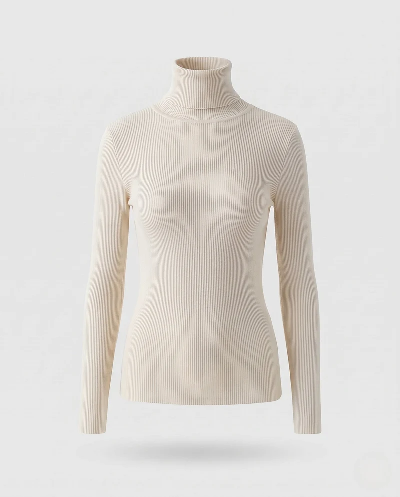 Damen Enganliegender Feinstrick-Rollkragenpullover mit feiner Rippenstruktur Nord Taschen