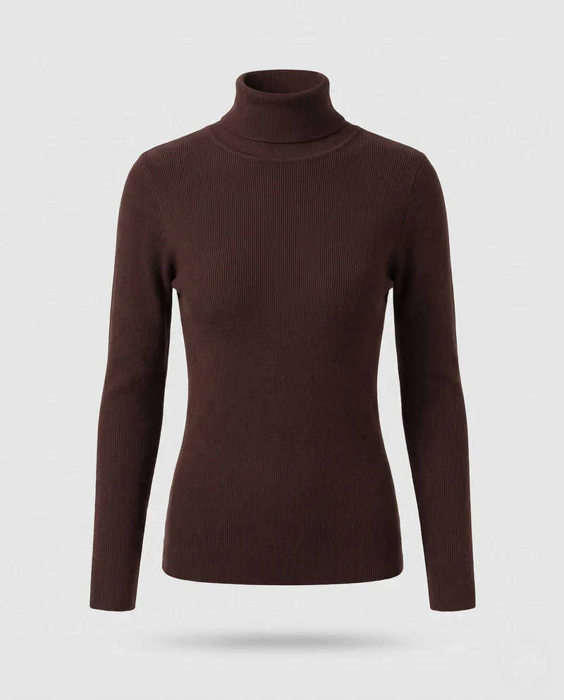 Damen Enganliegender Feinstrick-Rollkragenpullover mit feiner Rippenstruktur Nord Taschen