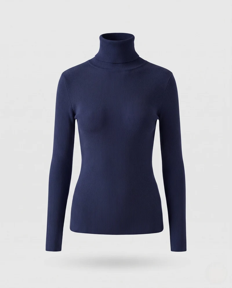 Damen Enganliegender Feinstrick-Rollkragenpullover mit feiner Rippenstruktur Nord Taschen