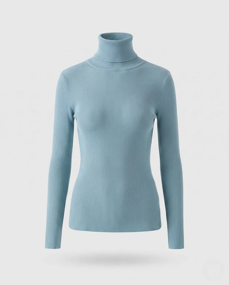 Damen Enganliegender Feinstrick-Rollkragenpullover mit feiner Rippenstruktur Nord Taschen