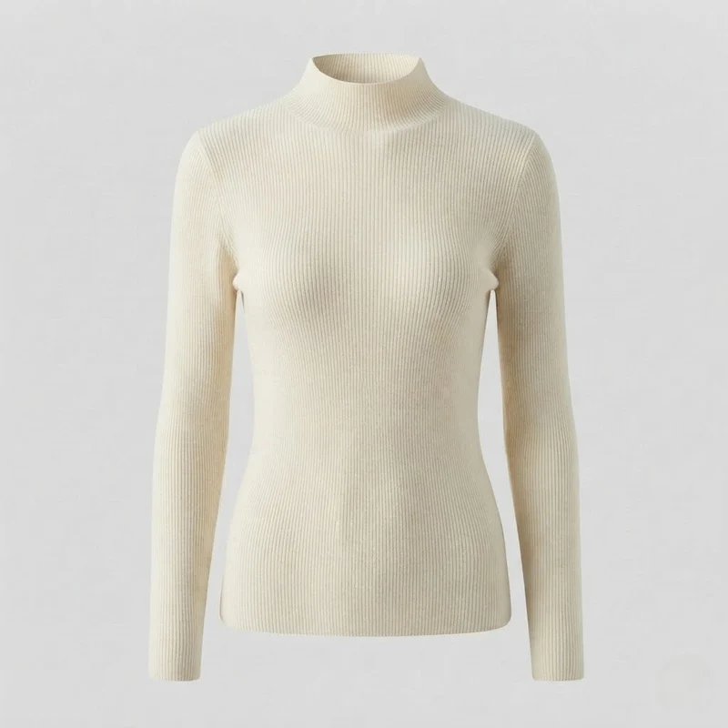 Damen Eleganter Slim-Fit Rollkragenpullover aus flauschigem Angora-Mix mit feiner Rippstruktur Nord Taschen