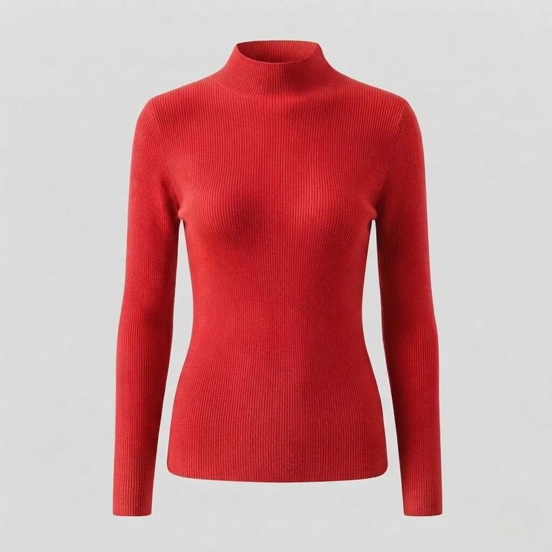 Damen Eleganter Slim-Fit Rollkragenpullover aus flauschigem Angora-Mix mit feiner Rippstruktur Nord Taschen