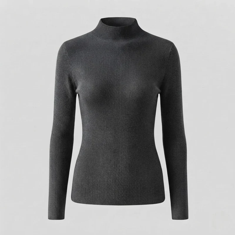 Damen Eleganter Slim-Fit Rollkragenpullover aus flauschigem Angora-Mix mit feiner Rippstruktur Nord Taschen