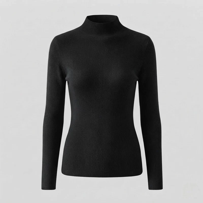 Damen Eleganter Slim-Fit Rollkragenpullover aus flauschigem Angora-Mix mit feiner Rippstruktur Nord Taschen