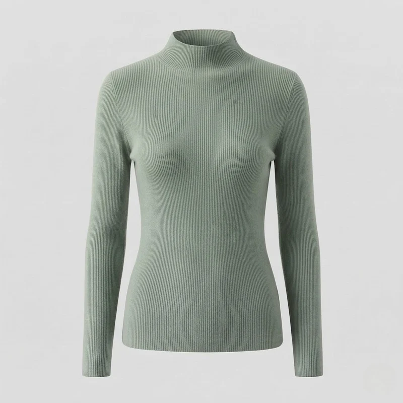Damen Eleganter Slim-Fit Rollkragenpullover aus flauschigem Angora-Mix mit feiner Rippstruktur Nord Taschen