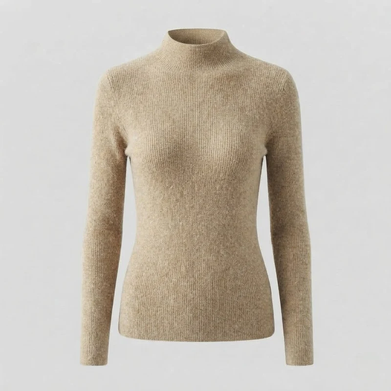 Damen Eleganter Slim-Fit Rollkragenpullover aus flauschigem Angora-Mix mit feiner Rippstruktur Nord Taschen