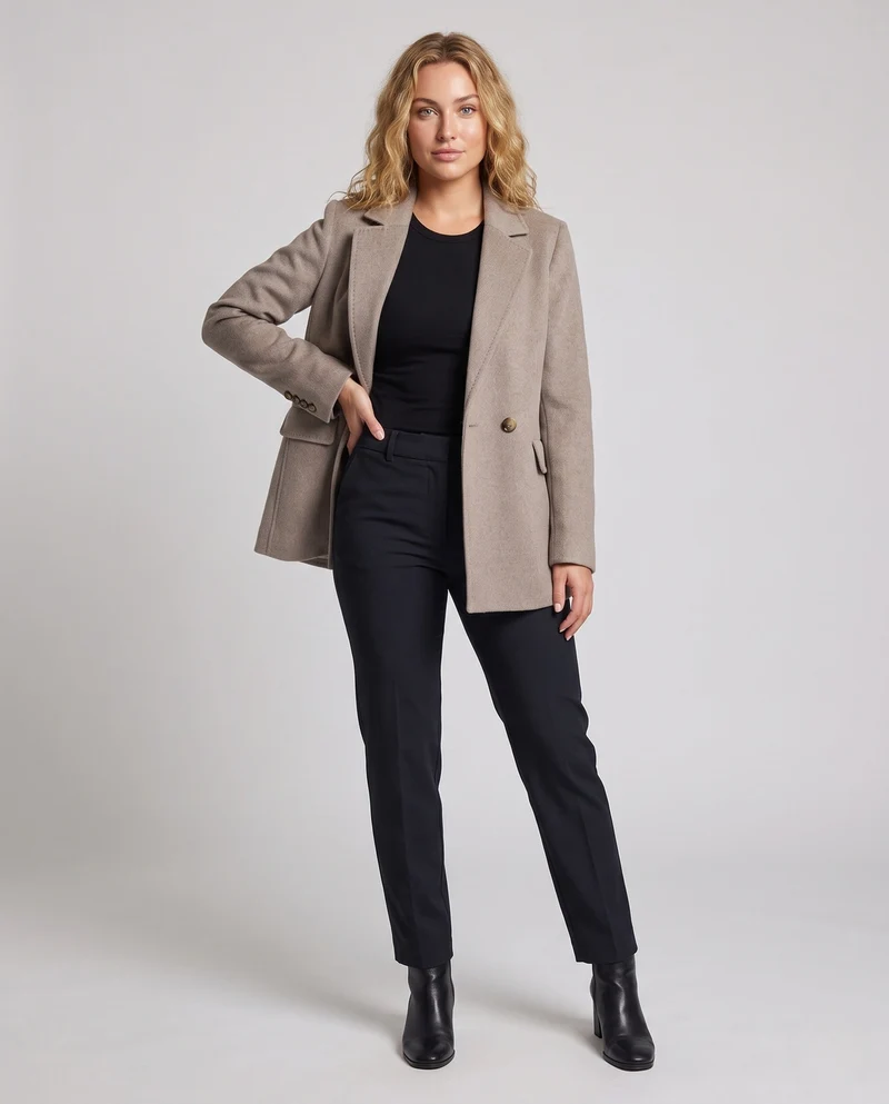 Damen Eleganter Kurzmantel im Blazerstil mit Notch‑Revers und aufgesetzten Patten‑Taschen Nord Taschen