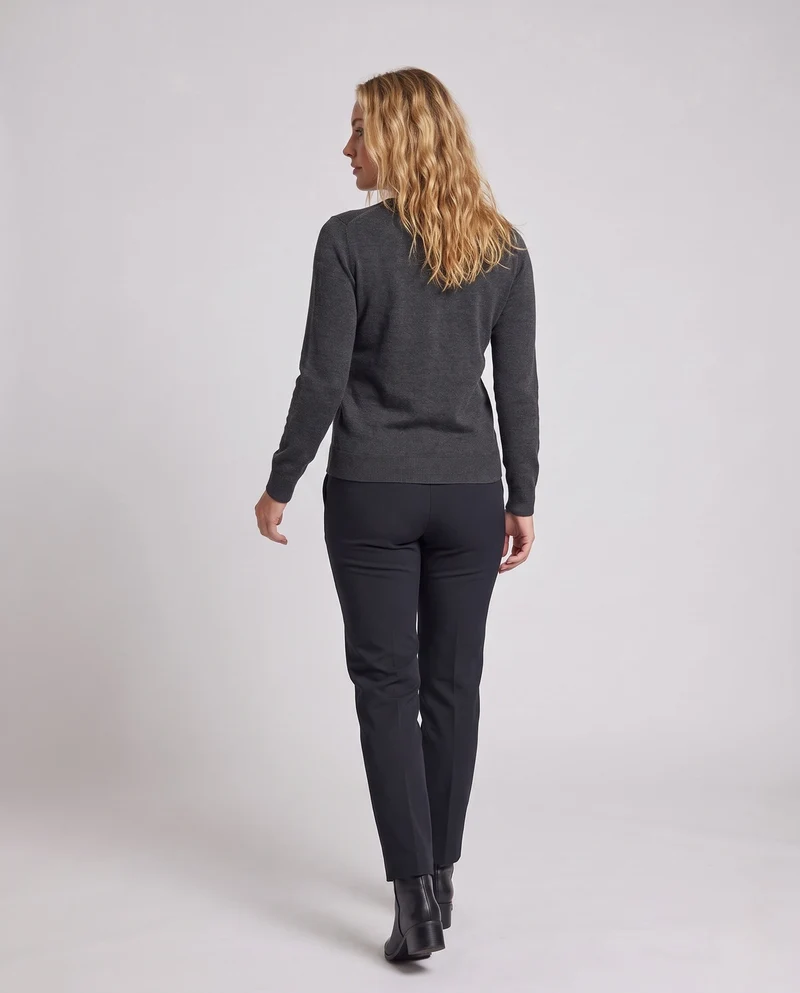 Damen Eleganter Feinstrick-Rundhals-Pullover mit Angora-Optik und verlängerten Bündchen Nord Taschen